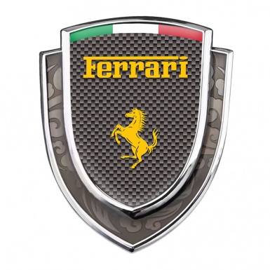 Ferrari Emblem Fender Badge Silver Grey Carbon Yellow Logo Italian Flag