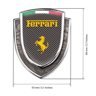 Ferrari Emblem Fender Badge Silver Grey Carbon Yellow Logo Italian Flag