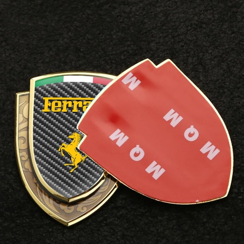 Ferrari Metal Emblem Self Adhesive Gold Dark Carbon Yellow Logo Italian Flag