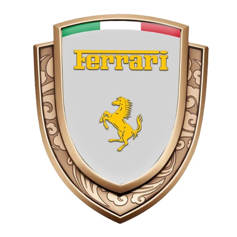 Ferrari Fender Emblem Badge Gold Grey Base Yellow Logo Italian Banner