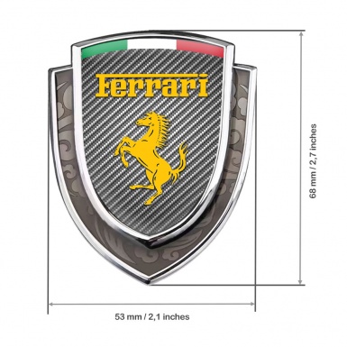 Ferrari Emblem Trunk Badge Silver Light Carbon Yellow Logo Italian Banner