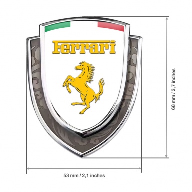 Ferrari Emblem Badge Silver White Background Yellow Logo Italian Flag