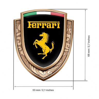 Ferrari Domed Emblem Gold Black Background Yellow Logo Italian Edition