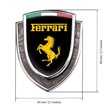 Ferrari Domed Emblem Silver Black Background Yellow Logo Italian Edition