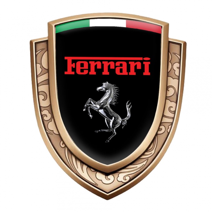 Ferrari Emblem Ornament Gold Black Base Chrome Logo Italian Edition