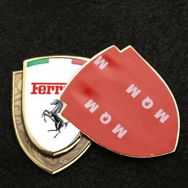 Ferrari Bodyside Domed Emblem Gold White Base Chrome Logo Italian Flag