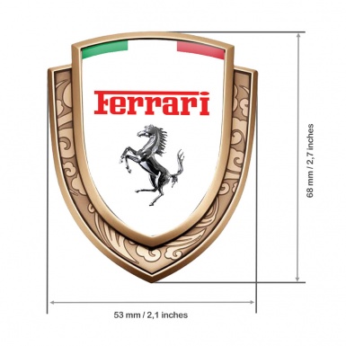 Ferrari Bodyside Domed Emblem Gold White Base Chrome Logo Italian Flag