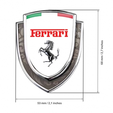 Ferrari Bodyside Domed Emblem Silver White Base Chrome Logo Italian Flag