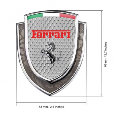 Ferrari Metal Domed Emblem Silver Honeycomb Chrome Logo Italian Edition