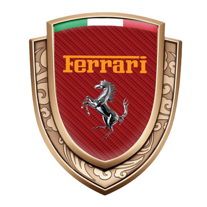 Ferrari Emblem Badge Self Adhesive Gold Red Carbon Chrome Logo Italian Flag