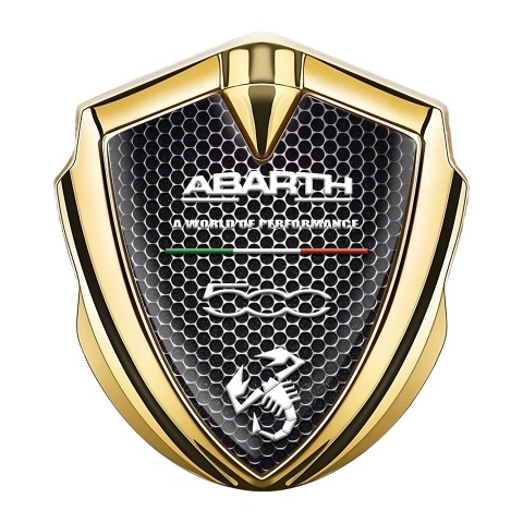Fiat Abarth Metal Emblem Self Adhesive Gold Steel Mesh White Motif