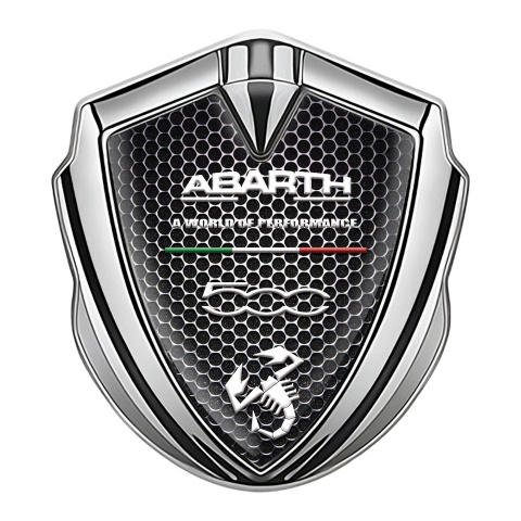 Fiat Abarth Metal Emblem Self Adhesive Silver Steel Mesh White Motif