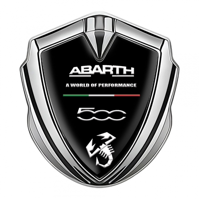 Fiat Abarth Fender Emblem Badge Silver Black Base White Motif