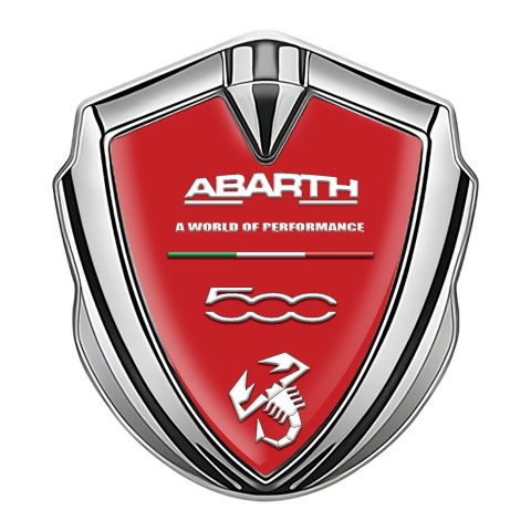 Fiat Abarth Emblem Self Adhesive Silver Red Base White Logo Edition