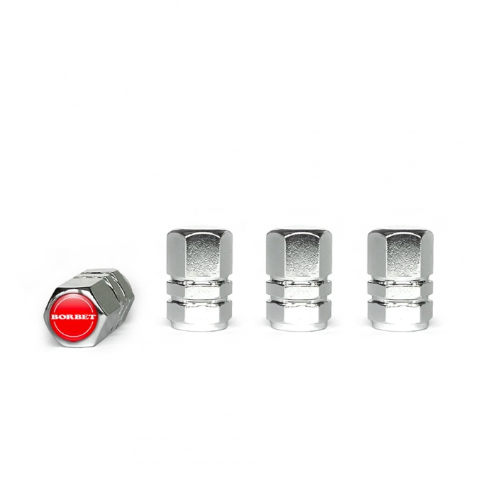 Borbet Valve Caps Chrome 4 pcs Red Silicone Sticker with White Logo