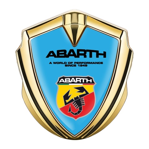 Fiat Abarth Emblem Badge Self Adhesive Gold Blue Base Color Shield Logo