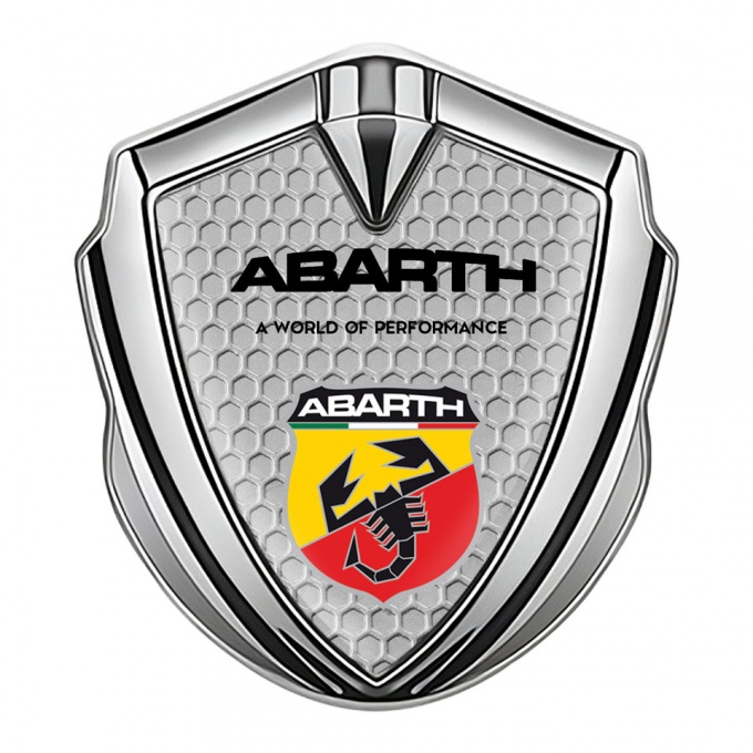 Fiat Abarth Metal Emblem Self Adhesive Silver Grey Hex Sport Logo Design