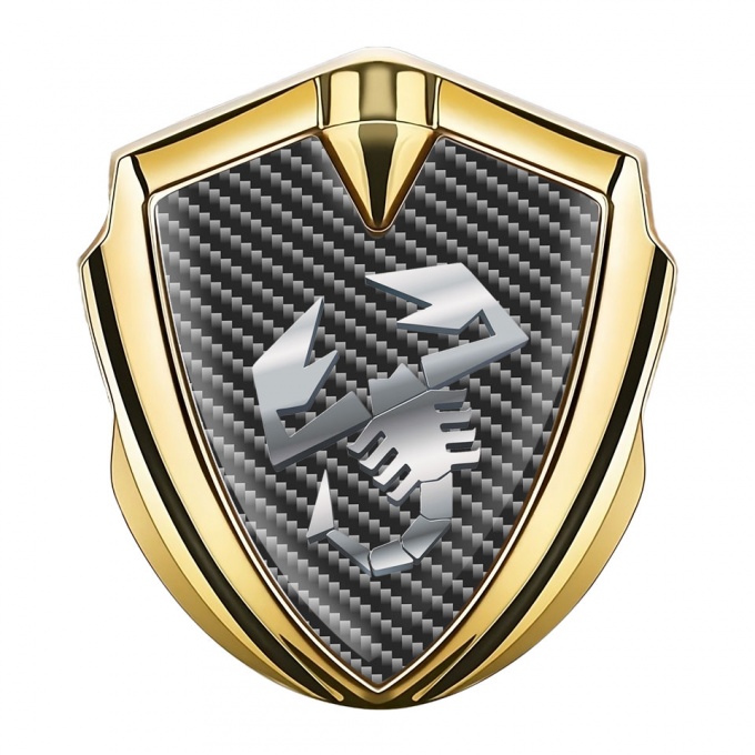 Fiat Abarth Emblem Fender Badge Gold Dark Carbon Polished Steel Logo