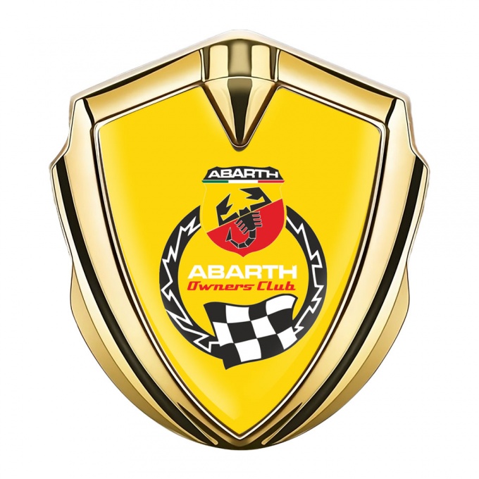 Fiat Abarth Metal Emblem Self Adhesive Gold Yellow Owners Club Logo