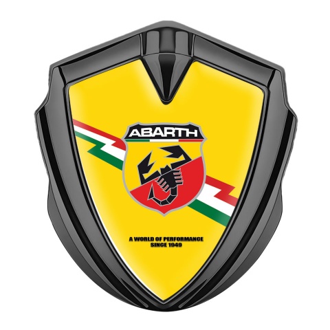 Fiat Abarth Emblem Badge Self Adhesive Graphite Yellow Base Lightning Design