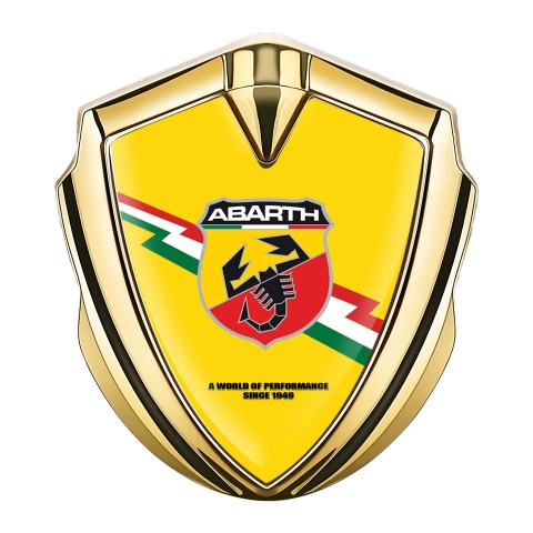 Fiat Abarth Emblem Badge Self Adhesive Gold Yellow Base Lightning Design