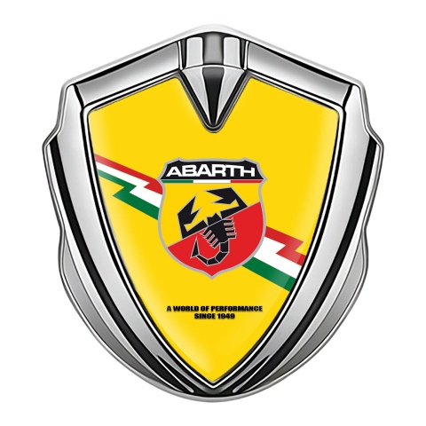 Fiat Abarth Emblem Badge Self Adhesive Silver Yellow Base Lightning Design