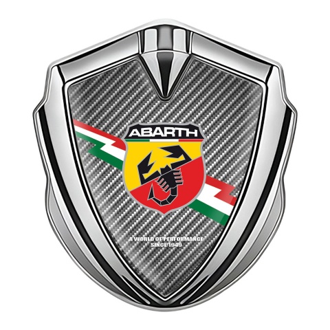 Fiat Abarth Emblem Fender Badge Silver Light Carbon Lightning Motif