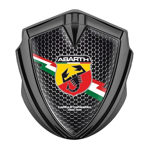 Fiat Abarth Metal Emblem Self Adhesive Graphite Steel Grate Lightning Logo