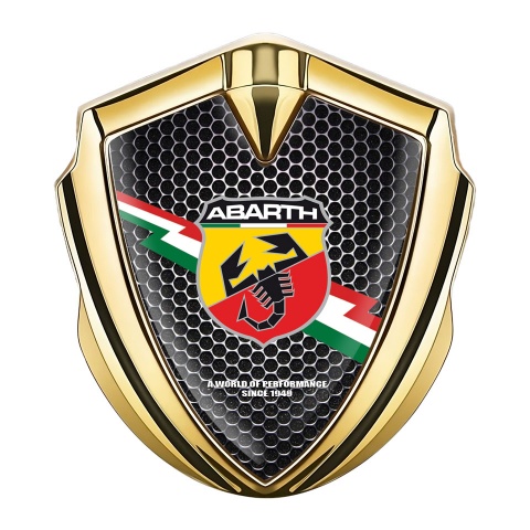 Fiat Abarth Metal Emblem Self Adhesive Gold Steel Grate Lightning Logo