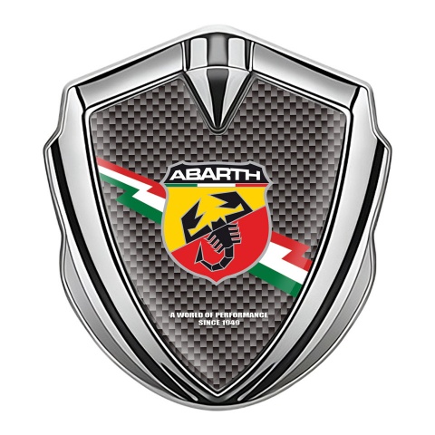 Fiat Abarth Emblem Self Adhesive Silver Grey Carbon Lightning Logo Design