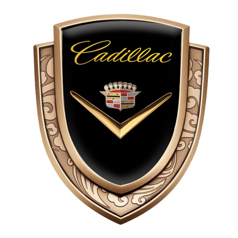 Cadillac Emblem Car Badge Gold Black Background Polished Logo Design