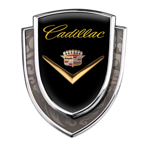 Cadillac Emblem Car Badge Silver Black Background Polished Logo Design