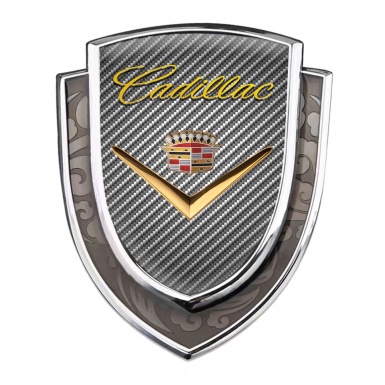 Cadillac Badge Self Adhesive Silver Light Carbon Shiny Logo Edition