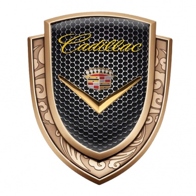 Cadillac Emblem Badge Self Adhesive Gold Dark Grate Shiny Logo Design