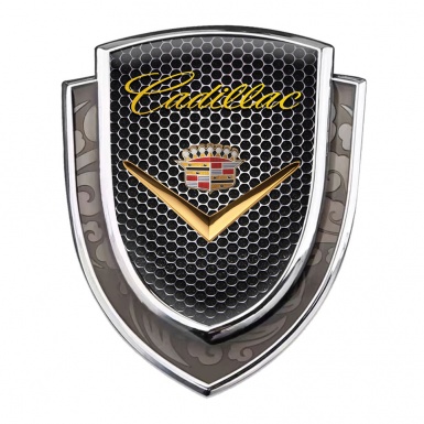 Cadillac Emblem Badge Self Adhesive Silver Dark Grate Shiny Logo Design