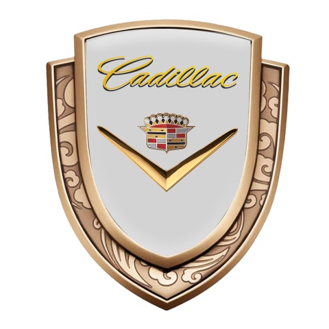 Cadillac Emblem Fender Badge Gold Grey Fill Shiny Logo Design