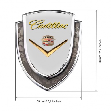 Cadillac Emblem Fender Badge Silver Grey Fill Shiny Logo Design