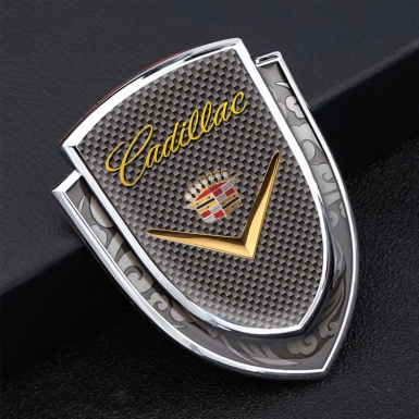 Cadillac Fender Emblem Badge Silver Grey Carbon Polished Logo Design