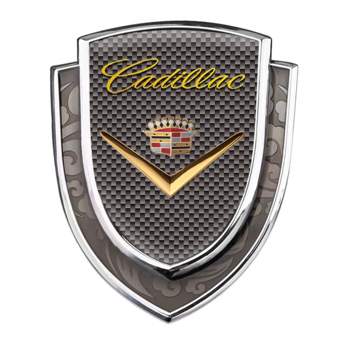 Cadillac Fender Emblem Badge Silver Grey Carbon Polished Logo Design