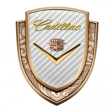 Cadillac Emblem Self Adhesive Gold White Carbon Shiny Logo Edition