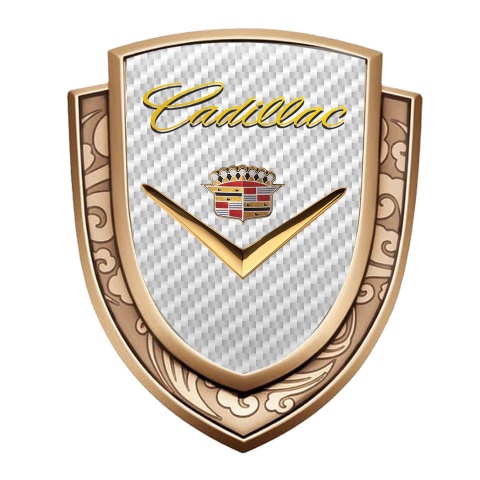 Cadillac Emblem Self Adhesive Gold White Carbon Shiny Logo Edition