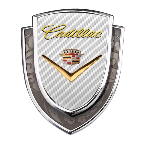 Cadillac Emblem Self Adhesive Silver White Carbon Shiny Logo Edition