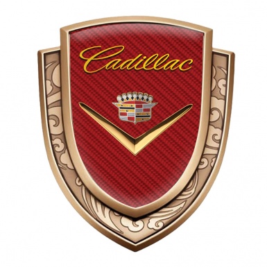 Cadillac Emblem Badge Gold Red Carbon Gleaming Logo Edition