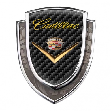 Cadillac Domed Emblem Silver Black Carbon Gleaming Logo Design