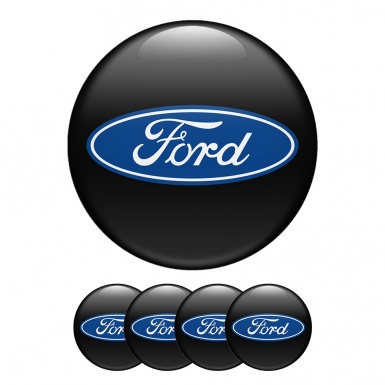 Ford Domed Stickers Wheel Center Cap Black  Background Blue Logo