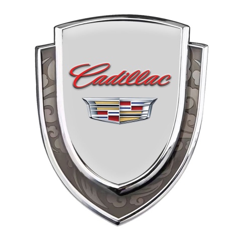 Cadillac Emblem Fender Badge Silver Grey Base Red Logo Coat Of Arms