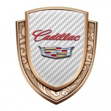 Cadillac Emblem Self Adhesive Gold White Carbon Classic Coat Of Arms