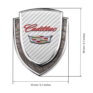 Cadillac Emblem Self Adhesive Silver White Carbon Classic Coat Of Arms