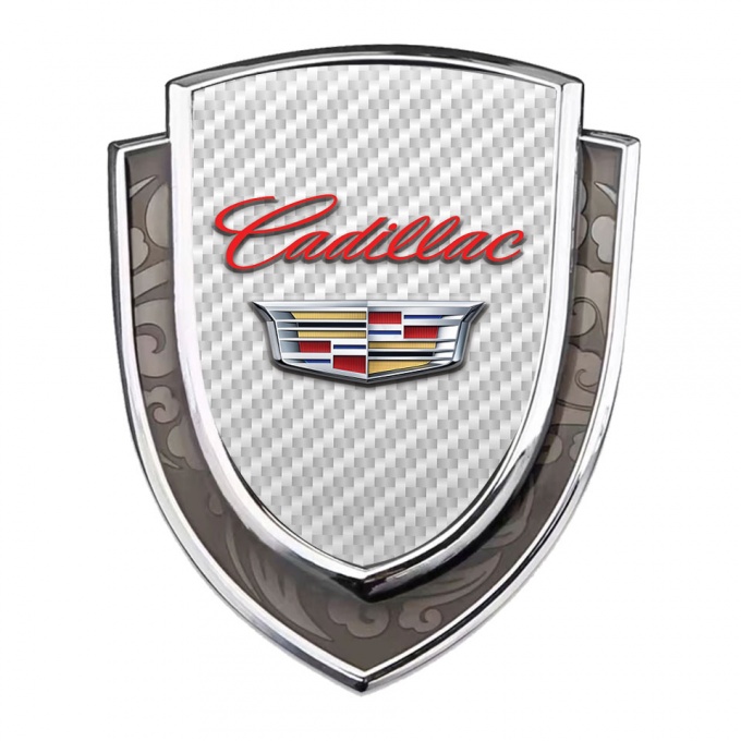 Cadillac Emblem Self Adhesive Silver White Carbon Classic Coat Of Arms