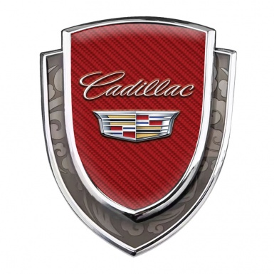 Cadillac Emblem Badge Silver Red Carbon Classic Chrome Coat Of Arms